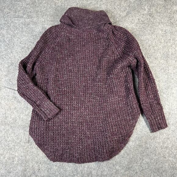 Free People Sweater XS Dylan Tweedy Turtleneck Wool Purple Oversized Chunky - Picture 1 of 8